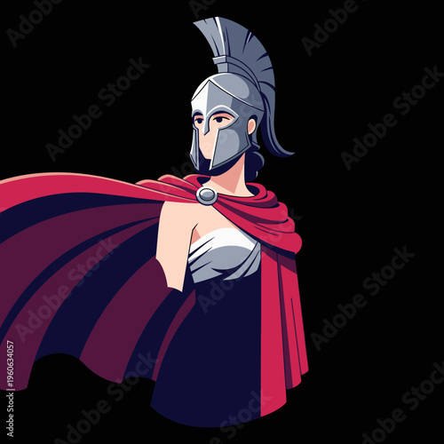 Spartan Warrior Woman Portrait, Ancient Greek Soldier, Red Cape, Helmet, Strength, Female Power