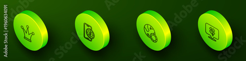 Set Isometric line Joker playing card, Online poker table game, Casino chips and slot machine with clover icon. Vector
