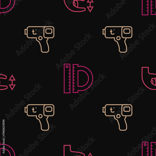 Set line Approximate measurements, Digital thermometer and Protractor and ruler on seamless pattern. Vector