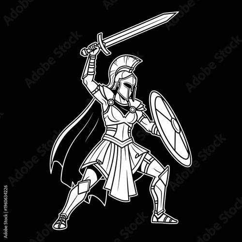Female Warrior Gladiator Spartan Woman with Sword and Shield, Ancient Greek Warrior