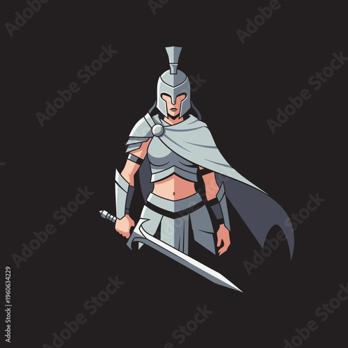 Female Warrior in Armor with Sword, Fantasy Character, Digital Art