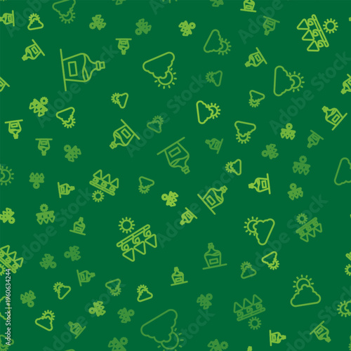 Set line Old bottle of wine, Drying grapes and Sun and cloud weather on seamless pattern. Vector