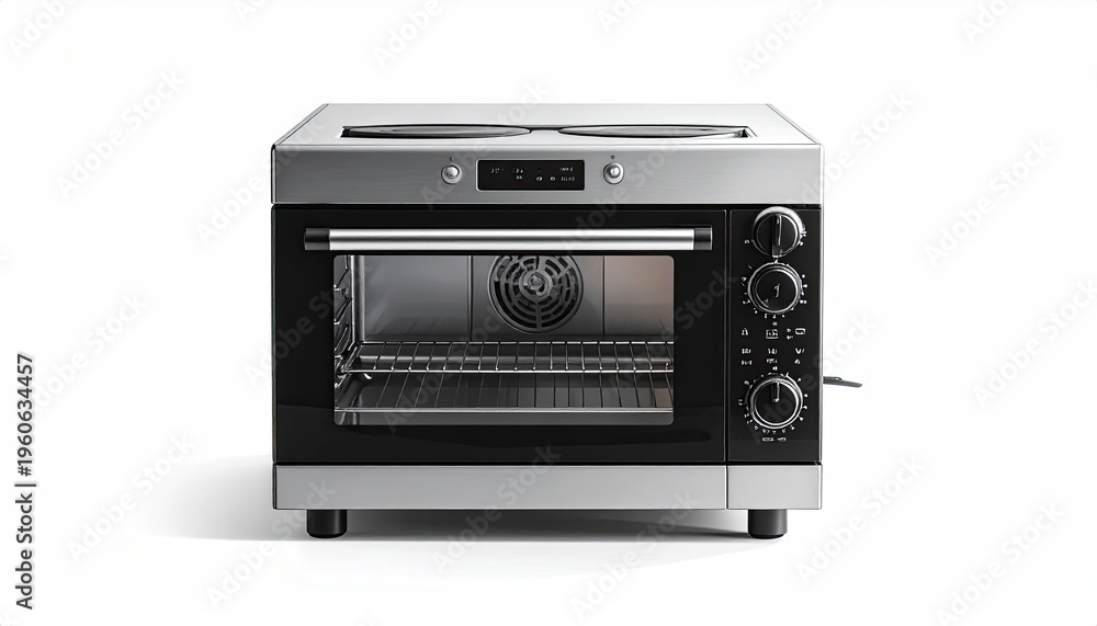 Fototapeta premium A stainless steel and black electric countertop oven with cooktop