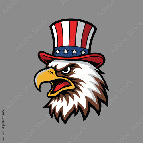Patriotic Eagle Wearing Uncle Sam Hat, American Flag Colors, Symbol of Freedom and USA