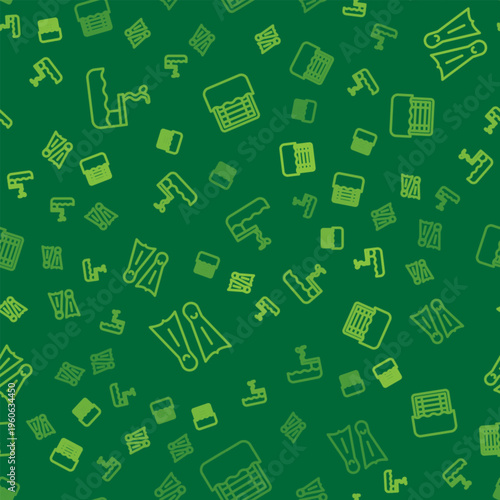 Set line Swimmer diving into pool, Flippers for swimming and Water polo on seamless pattern. Vector