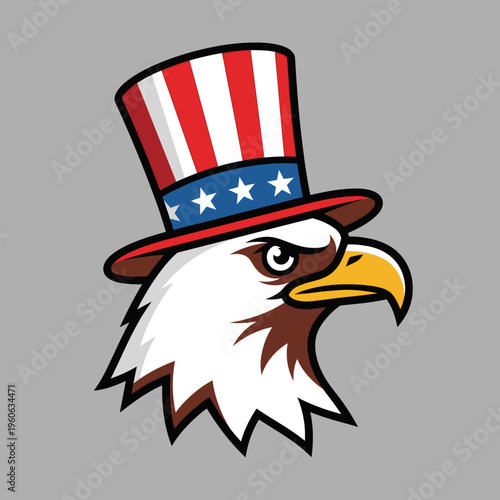 Patriotic Eagle Wearing Uncle Sam Hat, American Symbol of Freedom and Independence