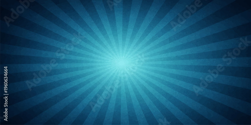 Bright blue sunburst background featuring a glowing starburst pattern with light rays and summer sunbeams shining through a vibrant vector sky illustration
