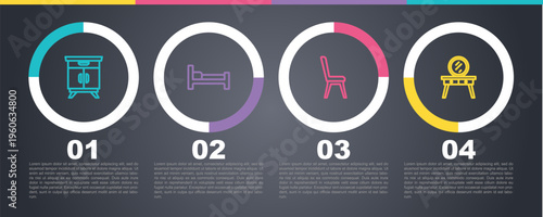 Set line Furniture nightstand, Bed, Chair and Dressing table. Business infographic template. Vector