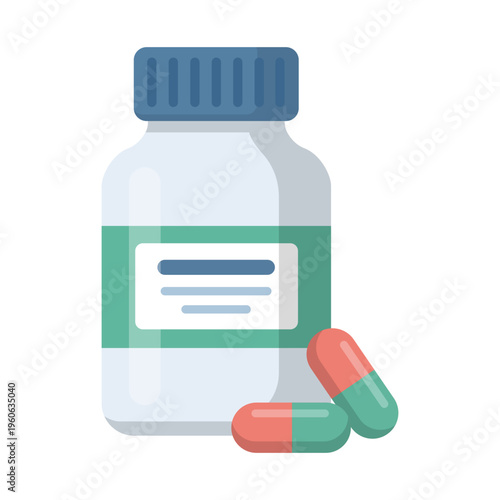 Pill bottle and capsules icon