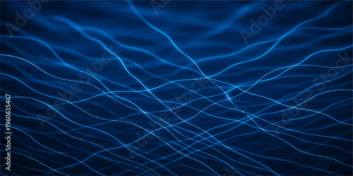 Abstract blue water surface texture featuring futuristic fractal waves and digital light curves on a dark motion backdrop illustration