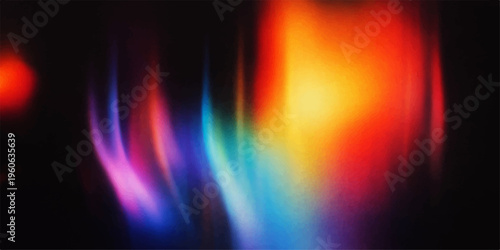 A vibrant abstract rainbow background features a bright motion blur of red and orange flames, creating a colorful wave of energy and light in a hot explosion of textured art