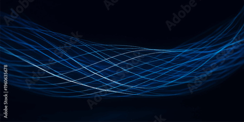 A futuristic digital wallpaper featuring an abstract blue wave design with flowing fractal lines and light curves that create a motion pattern for a modern business technology backdrop