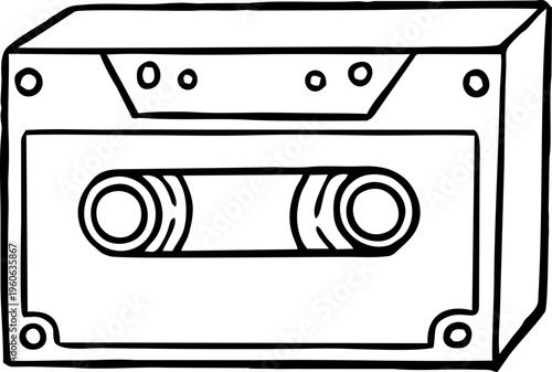 Retro cassette tape line art vector