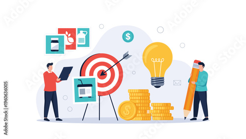 Business professionals collaborating on a strategic plan involving important finance targets and new creative ideas.