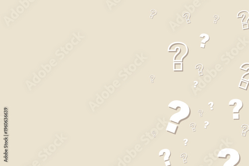 Minimalist question mark background with white symbols, elegant inquiry concept vector, clean beige copy space for business FAQ and support