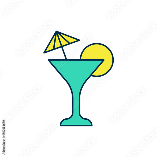 Filled outline Martini glass icon isolated on white background. Cocktail icon. Wine glass icon. Vector