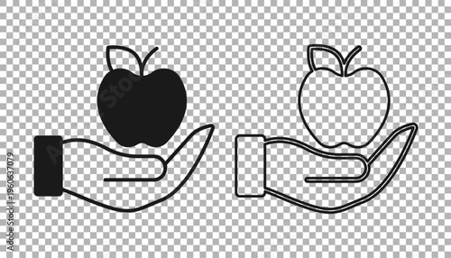 Black Apple icon isolated on transparent background. Excess weight. Healthy diet menu. Fitness diet apple. Vector