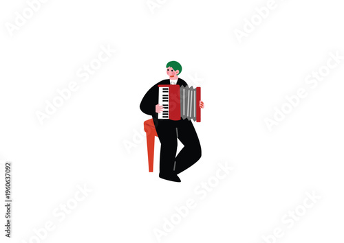 アコーディオンを演奏する男性のイラスト