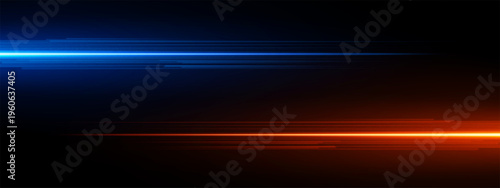 Abstract red and blue light streaks motion background design wallpaper. Abstract composition of red and blue glowing light streaks moving diagonally across a dark background creating a sense of speed 