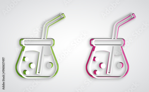 Paper cut Fresh smoothie icon isolated on grey background. Paper art style. Vector