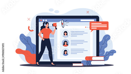 Human resources professional using digital platforms and broadcasting tools to recruit talent and manage educational programs.