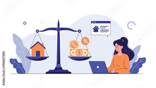 Financial advisor using a laptop to help clients balance mortgage costs, interest rates, and property investment goals.