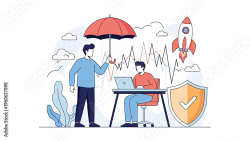 Business insurance and support services protecting innovative startups and financial ventures from market volatility and risks.