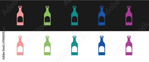 Set Bottle of wine icon isolated on black and white background. Vector