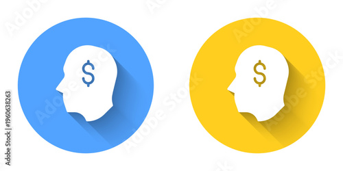 White Lucky player icon isolated with long shadow background. Circle button. Vector