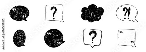 Question mark chalk hand drawn set, crayon texture doodle sketch. Question marks with speech bubbles, punctuation signs for collage