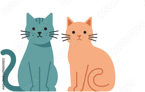 Two cats sitting side by side looking forward with expressions
