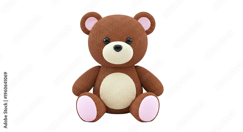 Obraz premium Brown Teddy Bear with Pink Accents Sitting Down