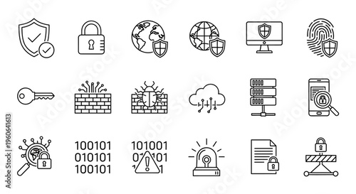 Digital security icons and symbols.