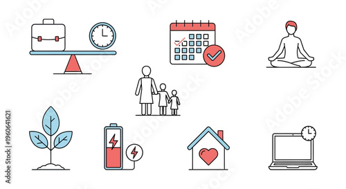 Family and wellness icons set.