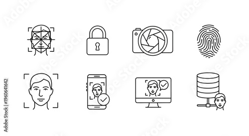 Biometric security authentication technology icons.