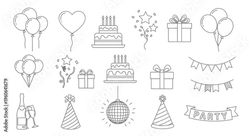 Birthday Party Celebration Icons Set.