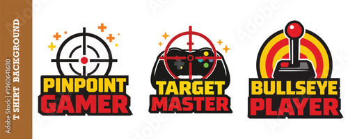 Pinpoint gamer target master bullseye player video game logos.