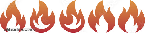 Fire Flame Icon Set – Gradient Flame Symbols in Red Orange, Heat Energy and Burning Fire Icons