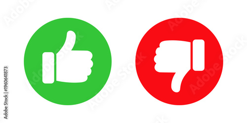 Like and Dislike Icon in Green and Red Circle Set. Thumbs Up and Thumbs Down Symbols. Vector Like and Unlike Icons.