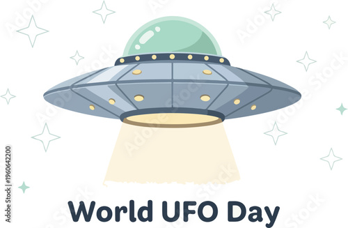Celebrate World UFO Day with this iconic flying saucer illustration, a symbol of extraterrestrial mystery and cosmic exploration