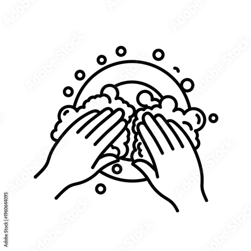 Hands washing dishes with soap and bubbles, clean plate, hygiene concept