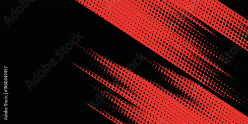Abstract pop art background featuring red halftone dots and diagonal speed lines.