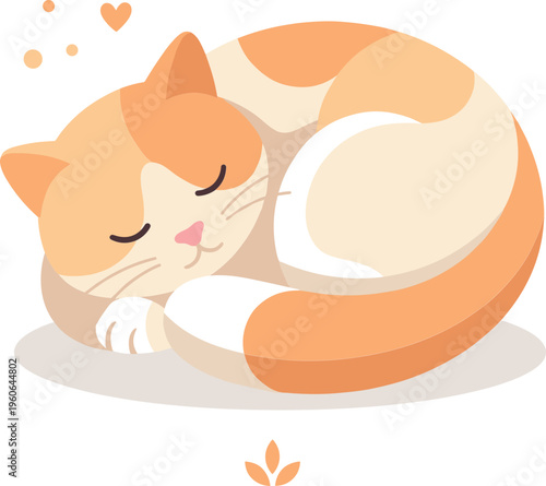 A cute orange cat sleeps peacefully curled up on a soft surface indoors.