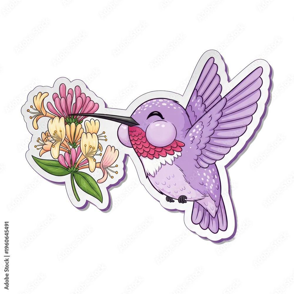 Fototapeta premium Purple hummingbird sipping nectar from flowers