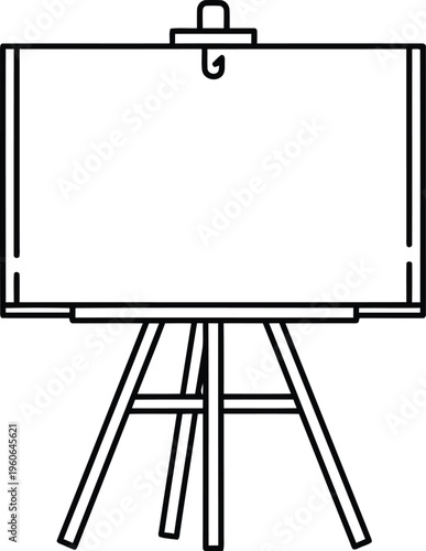 A black and white drawing of an easel with a blank canvas