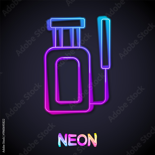 Glowing neon line Garden sprayer for water, fertilizer, chemicals icon isolated on black background. Vector