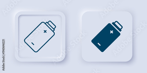 Filled and outline Battery charge level indicator icon isolated on grey background. Square button. Vector