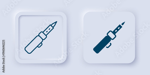Filled and outline Soldering iron icon isolated on grey background. Square button. Vector