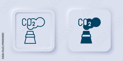 Filled and outline CO2 emissions in cloud icon isolated on grey background. Carbon dioxide formula, smog pollution concept, environment concept. Square button. Vector