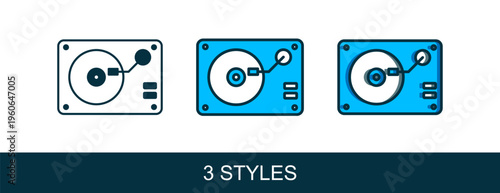 Filled outline Vinyl player with a vinyl disk icon isolated on white background. Vector